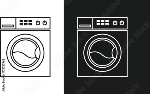 Washing machine household appliance for laundry and cleaning illustration icons