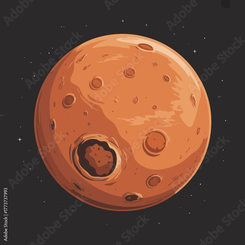 Mars in Outer Space With Craters and Stars Exploration of the Red Planet for Educational Purposes