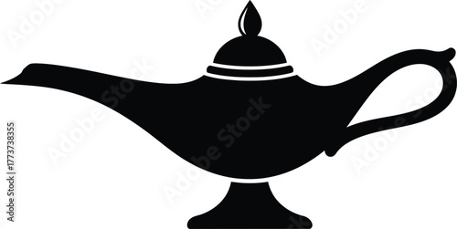 Aladdin magic lamp. Antique vintage decorative Arabian nights fantasy ornament genie lamp vector illustration icon. 