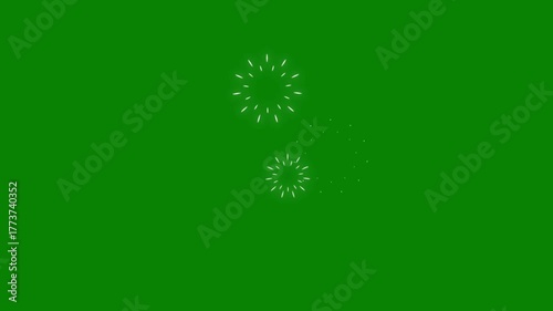 Fireworks Circles and Line Burst on green Screen  background. Circle bursting, flat, vector, doodle style random explosion. Pop-up line animation movement of modern fireworks explosion. 4k video