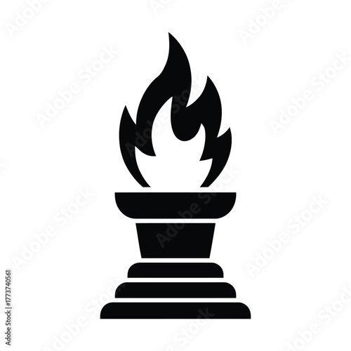 Black Silhouette of Olympic Torch Flame Ignited Light Fire Symbol Icon Vector