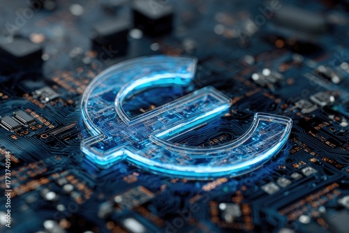 Abstract euro symbol on circuit board
