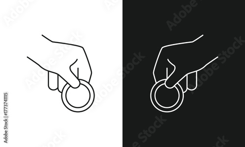 Minimalist Hand Holding Coin Line Art Icon, Simple Symbol for Payment, Donation, or Savings, Modern Vector Graphic for Finance, Banking, and Currency, Black and White Versions.