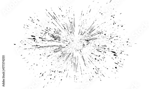Grunge vector texture with abstract sunburst lines
Exploding rays texture with black ink grunge pattern Distressed burst background with ink line explosion