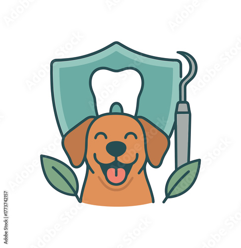 canine dental clinic sign veterinary dentistry service and pet oral health flat vector illustration style isolated on white background