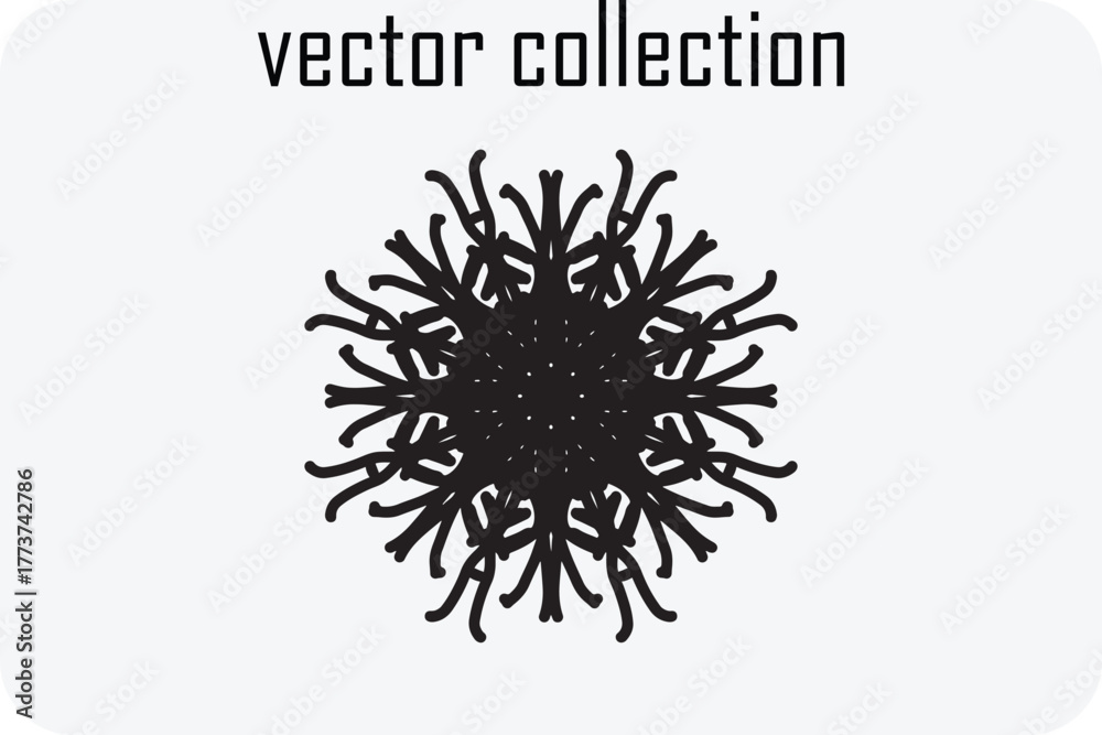 Fototapeta premium Abstract black snowflake vector art collection featuring intricate radial symmetry and geometric starburst patterns