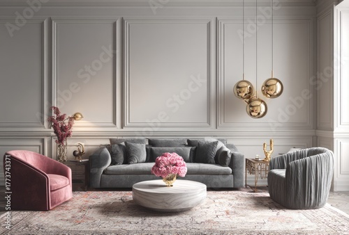 Wallpaper Mural Elegant living room interior with modern furniture and decorative elements Torontodigital.ca