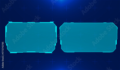 Sci-Fi Digital HUD Interface — Set Blue Technology Screen Frame Vector