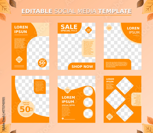 Editable Orange Sale Promotion Social Media Template Bundle for Instagram Stories and Posts
