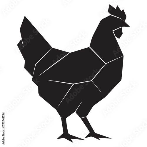 Faceted silhouette chicken low poly design farm animal bird