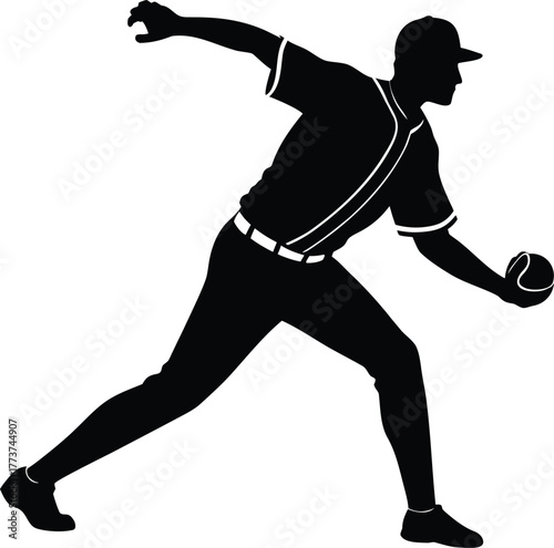 Silhouette of a baseball pitcher throwing a ball sport