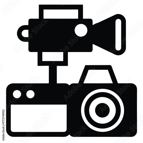 Photography and Videography Equipment Represented with Camera and Video Camera