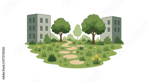 habitat stepping stones between buildings ecological connectivity and urban nature flat vector illustration style isolated on white background