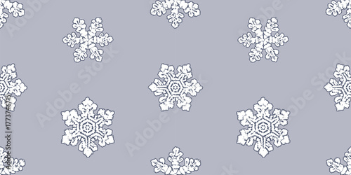 Snowflakes decorative drawn, seamless pattern, christmas paper, decoration, vector background, wallpaper, fabric, wrapper