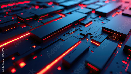 This abstract technology background features glowing red lines on a dark circuit pattern, creating a futuristic desktop wallpaper for digital spaces.