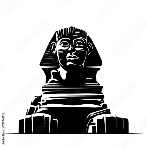 Black and white illustration of the Great Sphinx of Giza, a monumental statue.