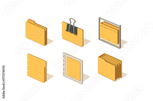 isometric icon items isolated on white background folder file folder tab folder binder clip folder hanging folder frame folder index divider folder sheet protector sleeve folder accordion
