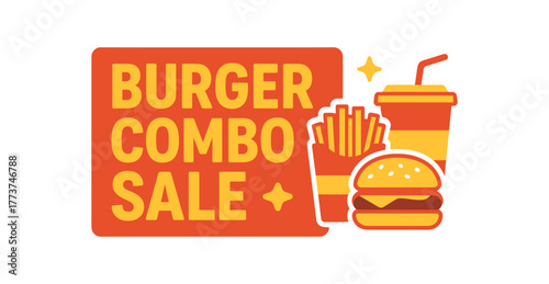 Flat vector banner design text COMBO SALE supporting icons of fries and soda cup red and palette
