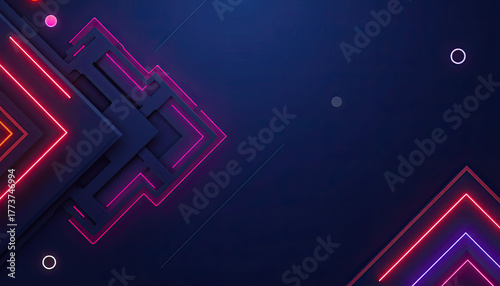 Complex geometric shapes with bright neon lines create an energetic abstract design, ideal for a striking desktop background wallpaper.