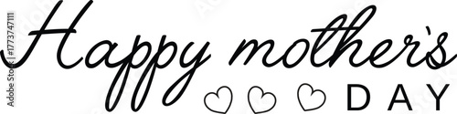 Happy Mother's Day Text with Outline Hearts and Black Script love