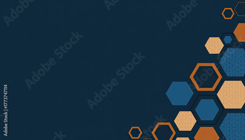 This visually appealing desktop background wallpaper displays a modern geometric pattern featuring blue and orange hexagonal shapes artfully arranged.