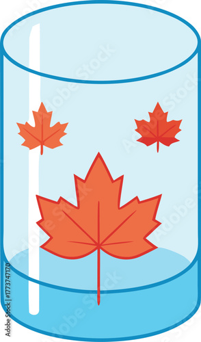 Transparent aquaponic cylinder with floating neon fish and plants