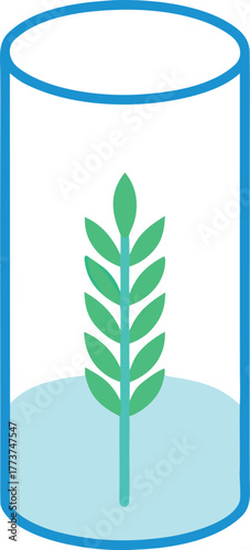 Transparent aquaponic cylinder with glowing neon elements