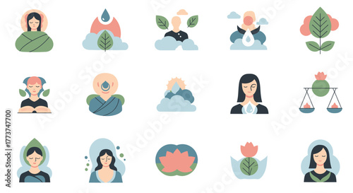 Discover inner peace and balance with mindful meditation symbols, perfect for wellness branding and promoting holistic health practices and spa retreat designs