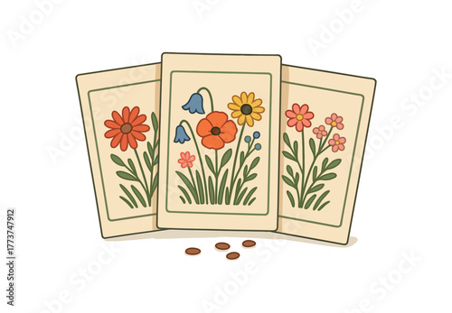 wildflower seed packets garden planting and biodiversity promotion flat vector illustration style isolated on white background