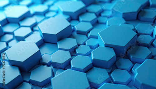 Simple blue geometric hexagons gently rise and fall, forming an abstract and modern desktop background wallpaper design.