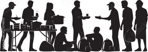 Diverse group of volunteers collaborating and serving food outdoors international volunteer day celebration