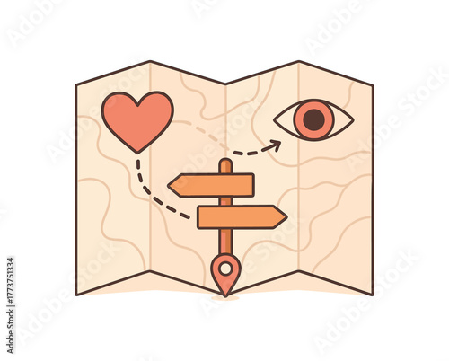emotional navigation map guiding decisions with values empathy and awareness metaphor flat vector illustration style isolated on white background