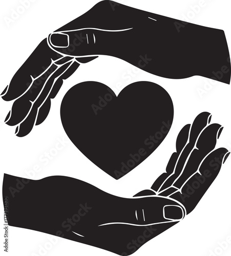 Hands gently cupping a black heart symbolizing compassion and volunteerism