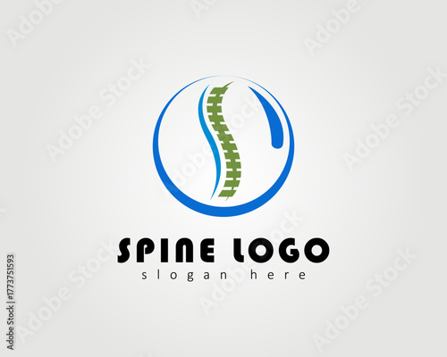Spin vector logo with illustration of spine inside water bubble circle suitable for company logo