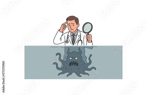 rare disease depicted as invisible enemy hidden beneath surface diagnostic challenge concept flat vector illustration style isolated on white background