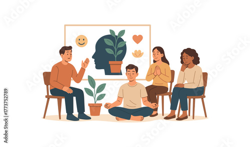 emotional growth workshop personal skills development and mindfulness flat vector illustration style isolated on white background