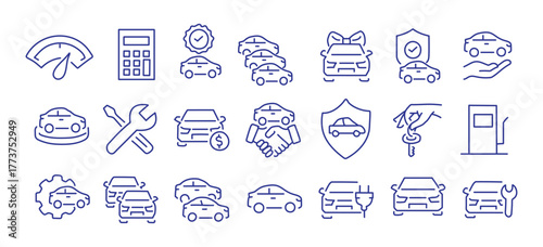 Automobile and car dealer editable stroke outline icon isolated on white background flat vector illustration. Pixel perfect. 64 x 64.