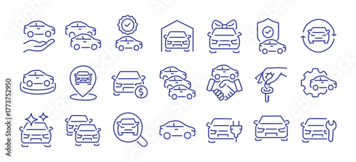 Automobile and car dealer editable stroke outline icon isolated on white background flat vector illustration. Pixel perfect. 64 x 64.