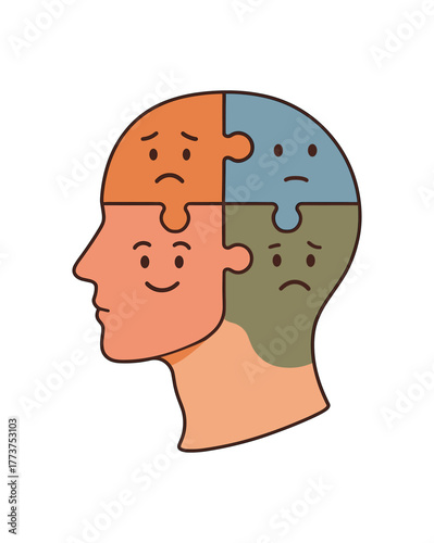 emotional puzzle pieces forming human mind self discovery and emotional intelligence metaphor flat vector illustration style isolated on white background