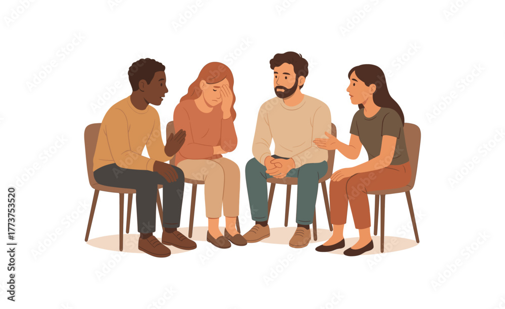 Obraz premium having weekly empathy circle emotional growth and communication skill building flat vector illustration style isolated on white background