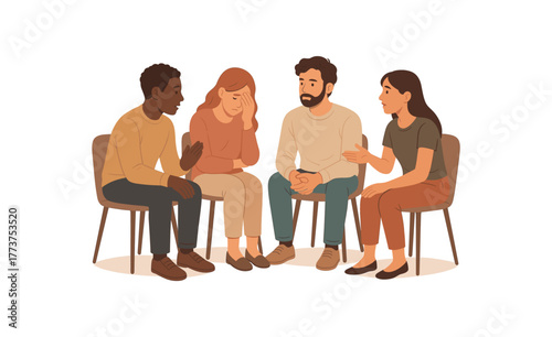 having weekly empathy circle emotional growth and communication skill building flat vector illustration style isolated on white background
