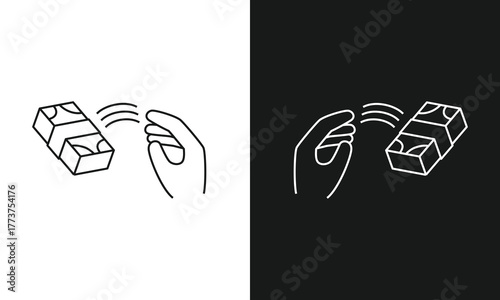 Hand Sending Money Wirelessly Line Art Icon, a Minimalist Symbol for Contactless Payment, Digital Transfer, and Fintech, Modern Vector Graphic for Banking and E-commerce, Black and White Versions.