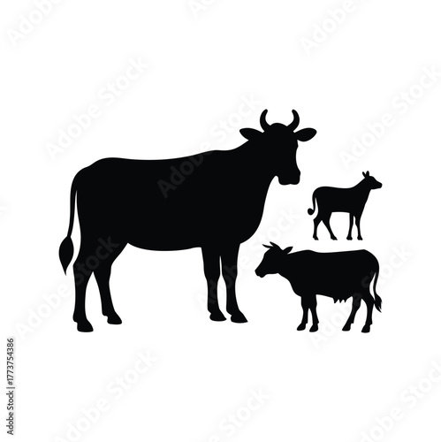 Cow and Calf Silhouette Icons Agriculture Vector Illustration