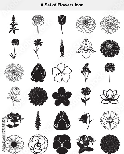Collection of Diverse Flower Silhouette Icons for Nature and Floral Designs