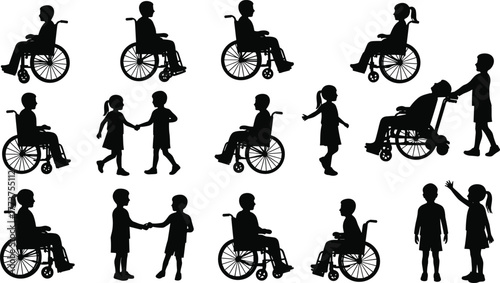 Disability inclusion, wheelchair users, accessibility, social interaction, equality, diversity, support, empathy, friendship, awareness, teamwork, community, acceptance, integration, 