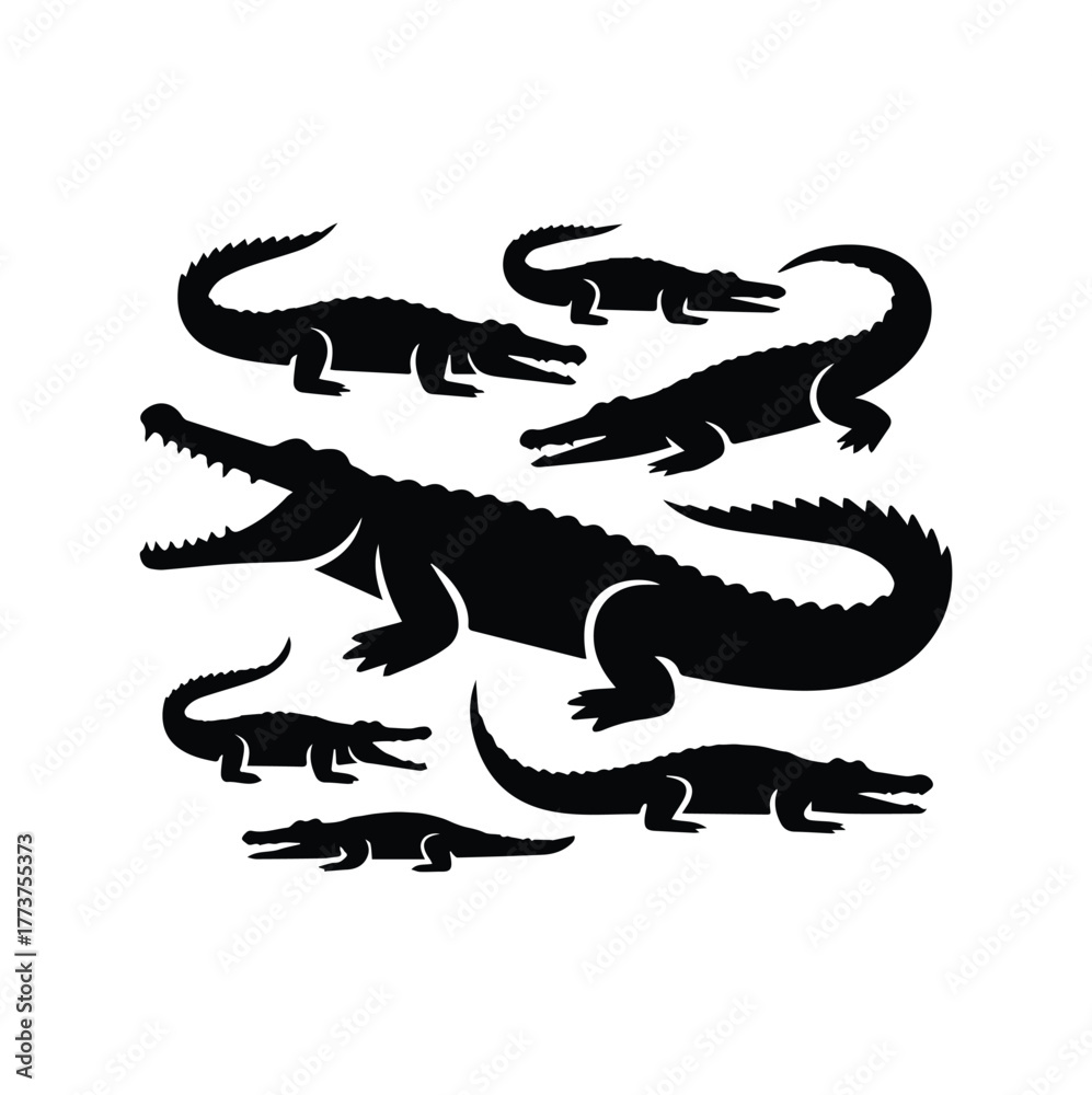 Obraz premium Alligator Silhouette Collection Reptile Animal Vector Art