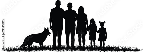 Family silhouette, parents with children, dog, outdoor lifestyle, togetherness, unity, love, companionship, nature, happiness, bonding, support, community, relationship, peace