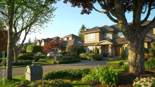 Luxury homes in a desirable neighborhood with lush green landscapes