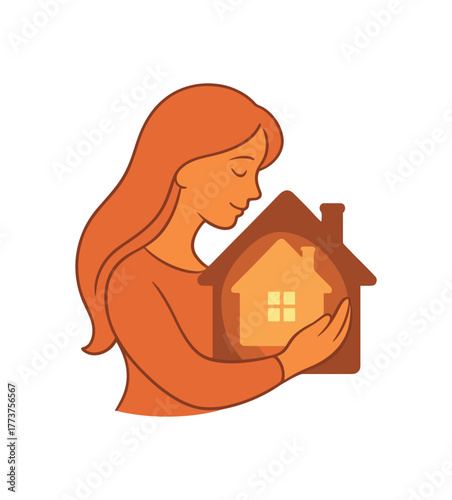 home glowing from mother silhouette concept of warmth comfort and love flat vector illustration style isolated on white background