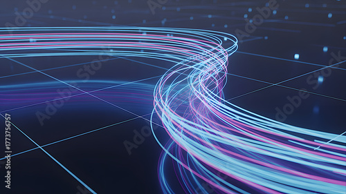 Abstract Blue Flow with Smooth Gradient Lines. A sleek, abstract composition of flowing blue and cyan waves with a subtle gradient and reflections, evoking a sense of tranquil speed, data movement, 